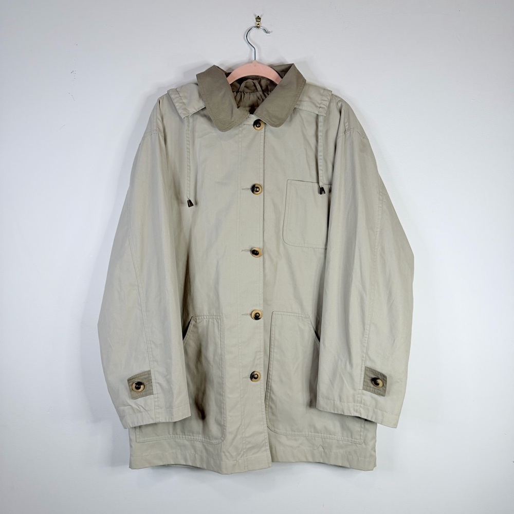 Vintage Fleet Street Beige Hooded Anorak Jacket - Women's Large Removable Hood